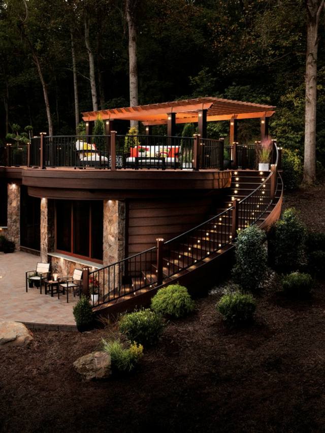 large wooden terrace rounded shape