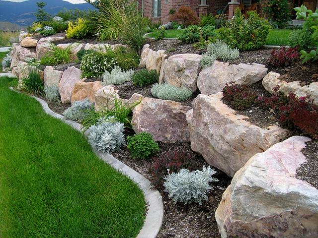 large stones garden retaining wall