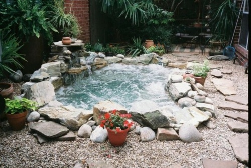 gravel cascade jacuzzi garden outdoor water boiling