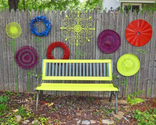 wood fence garden garden bench wooden yellow deco element
