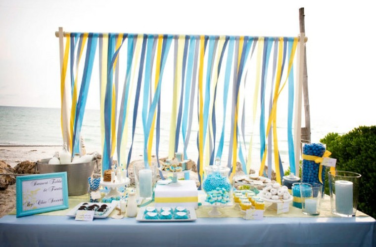 garland yellow blue paper design idea cake table decorating idea in blue