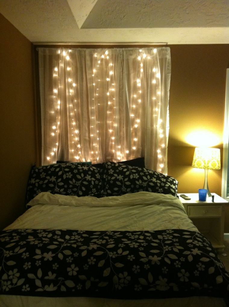 headboard idea lighting bedroom garland light lamp bed