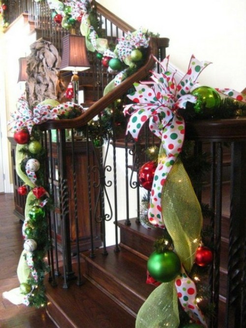 multicolored garland deco staircase