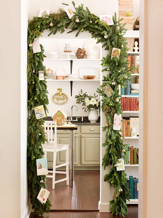 green garland Christmas door