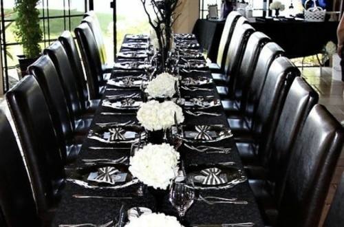 halloween deco wedding row black chairs reception