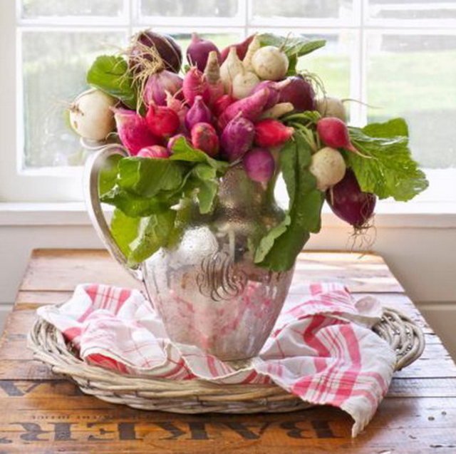 decorate the table wedding idea original radish vegetables herbs