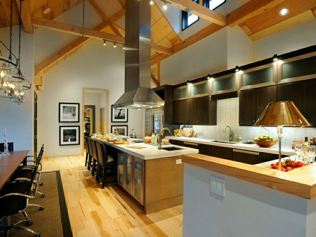 hood kitchen type island kitchen large modern central practical wood house lighting light