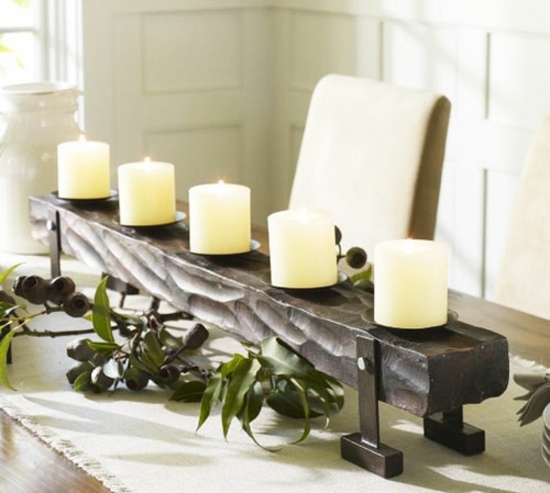 idea-deco-Christmas-candles-candle holder-wood-branch-green-candles-white christmas decoration idea