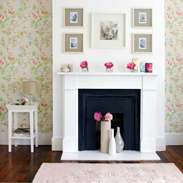 deco idea fireplace flowers