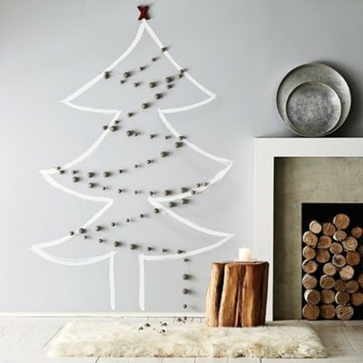 deco idea creative fir tree painted on wall and deco nailed