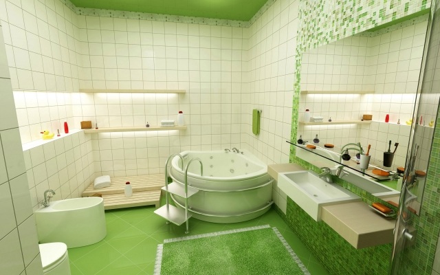 ideas-tiled bath-bathroom-color-white-green