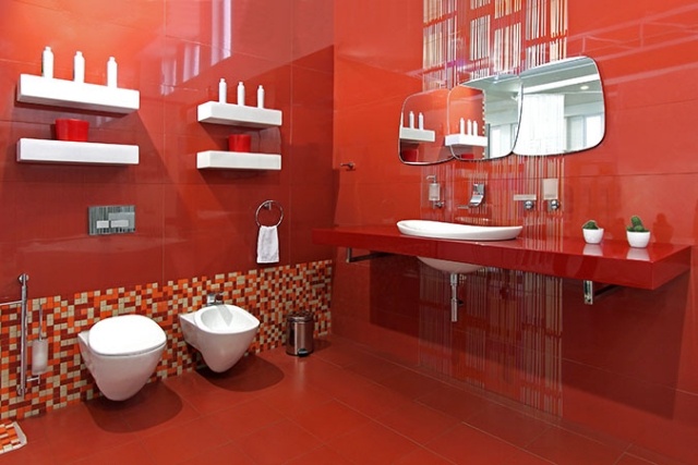 ideas-tiled bath-bathroom-color-red-mirror-sink-toilet