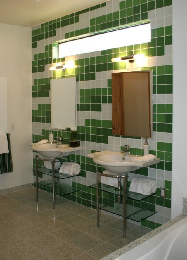 ideas-tiled bath-bathroom-color-green-white-sink