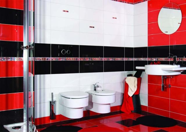 bathroom tile ideas red-white-black