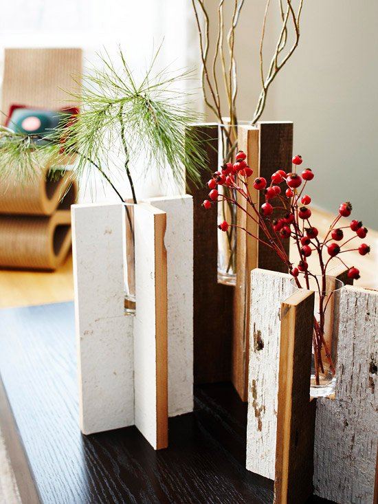 ideas-table-Christmas-deco-vases-logs-branch-berries-red ideas christmas table