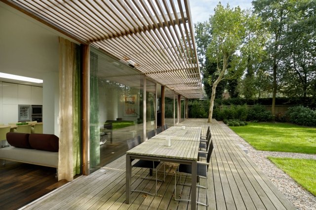 ideas-terrace-wood-long-elegant-table-wood-chairs-garden ideas terrace wood