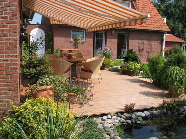 ideas-terrace-wood-furniture-rattan-clear-canvas-sunshade-stripes ideas terrace wood