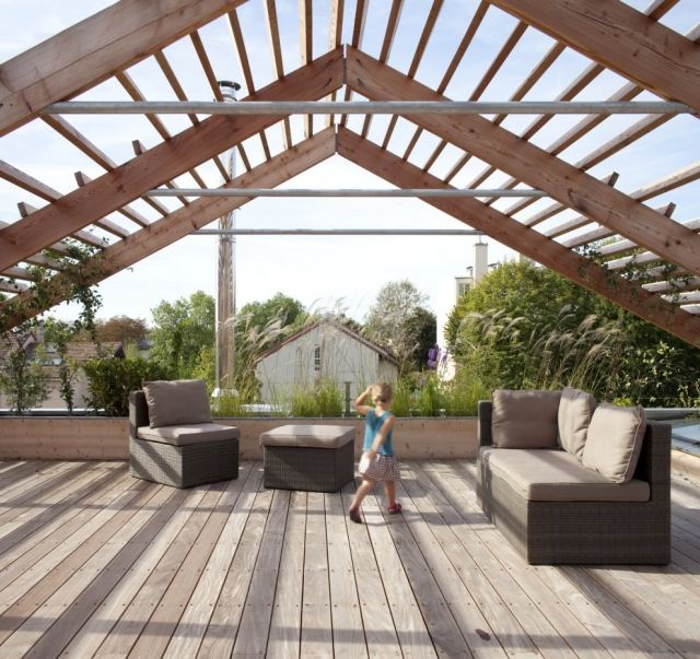 ideas-terrace-wood-roof-terrace-furniture-rattan-elegant-plants ideas terrace wood
