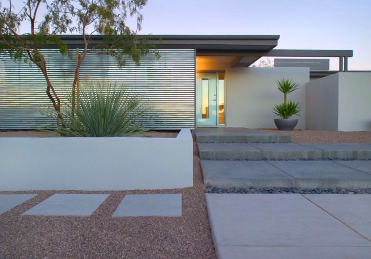 idea landscaping front garden house design-modern-pebbles