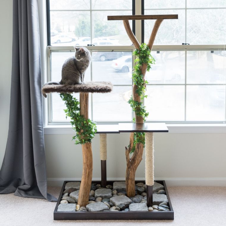 wooden branches diy interior deco scratching cat idea