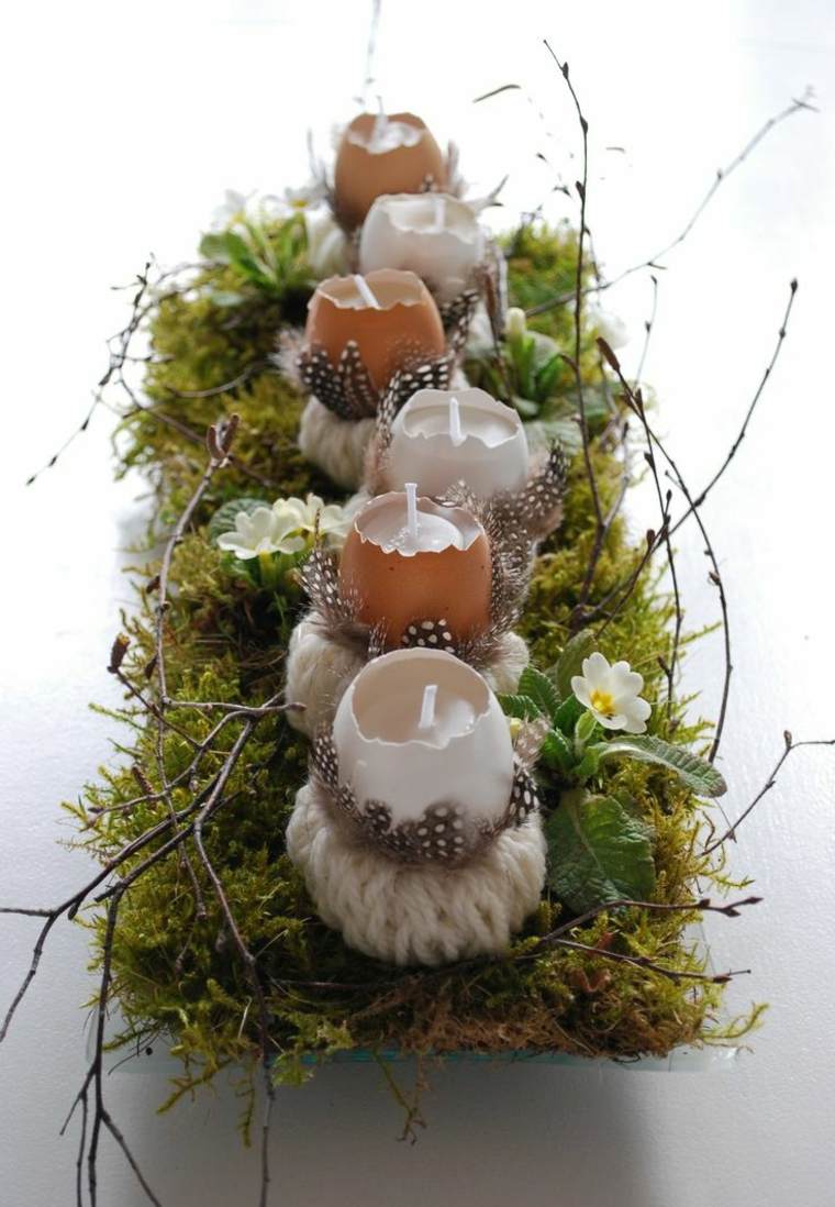 deco table center eggs idea flowers candles