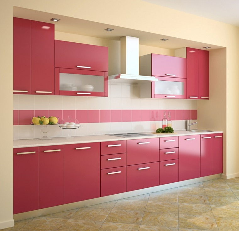 kitchen color idea pink tiling floor