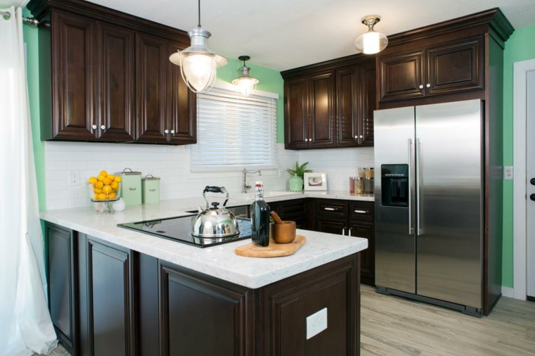 kitchen green painting idea modern island brown wood