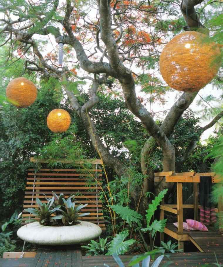 Japanese style garden hanging round light fixtures