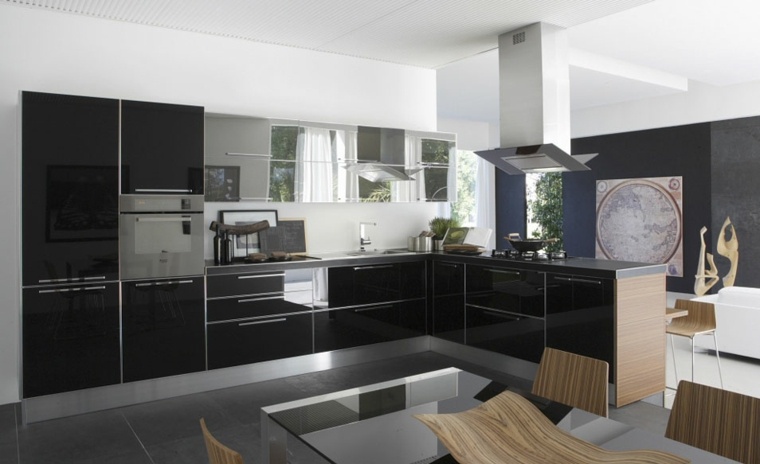 black kitchen and wood modern furniture