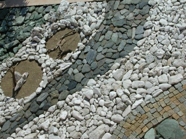 outdoor garden decoration idea with stone flooring coating