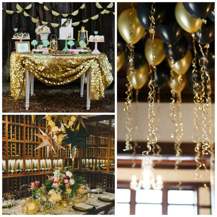 black gold glamor anniversary deco idea