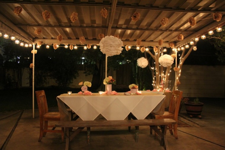 decoration idea birthday table terrace illuminated delicately