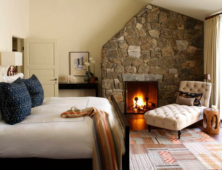 Idea deco cottage fireplace stone wall bedroom