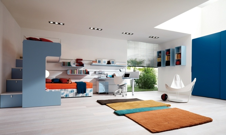 idee-deco-room-teen-blue-orange-carpet-to-ground