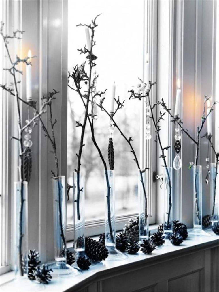 bright deco idea window noel candles branchettes