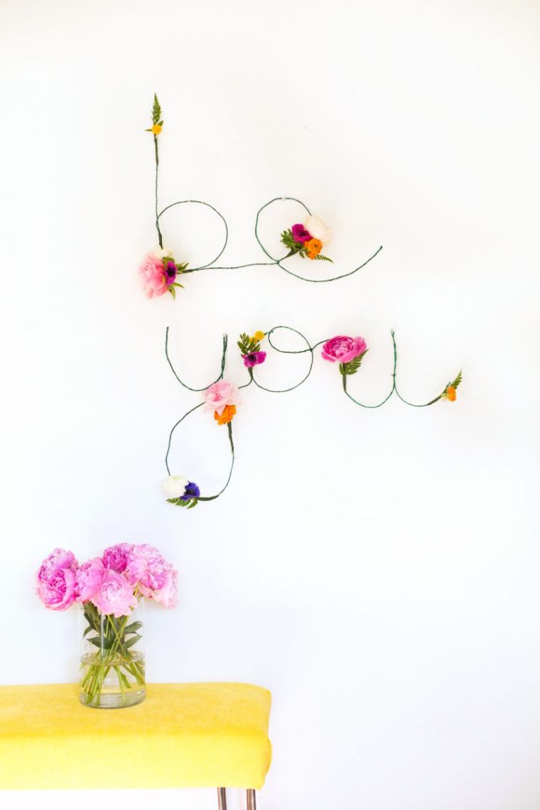 idea of ​​wall decoration flowers room DIY son etallique