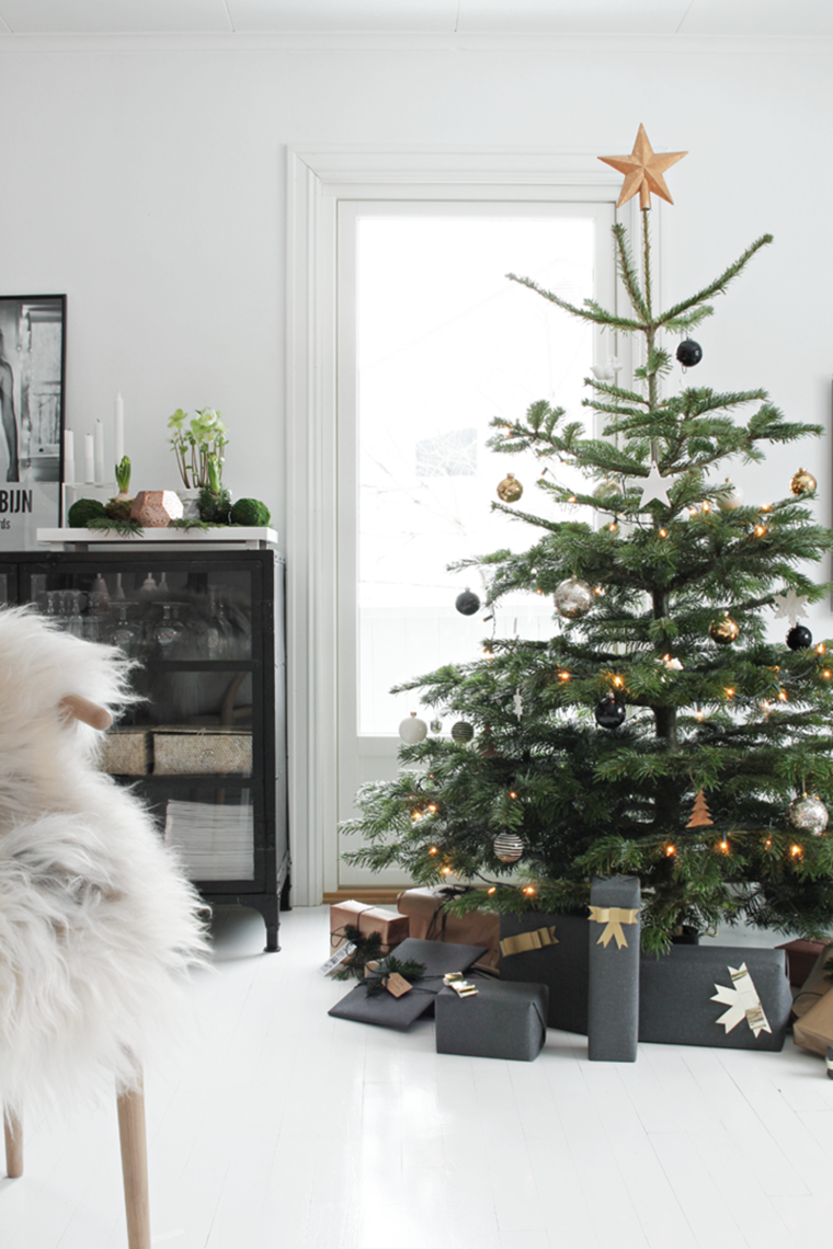 deco idé svart och guld jul modern design skandinavisk gran