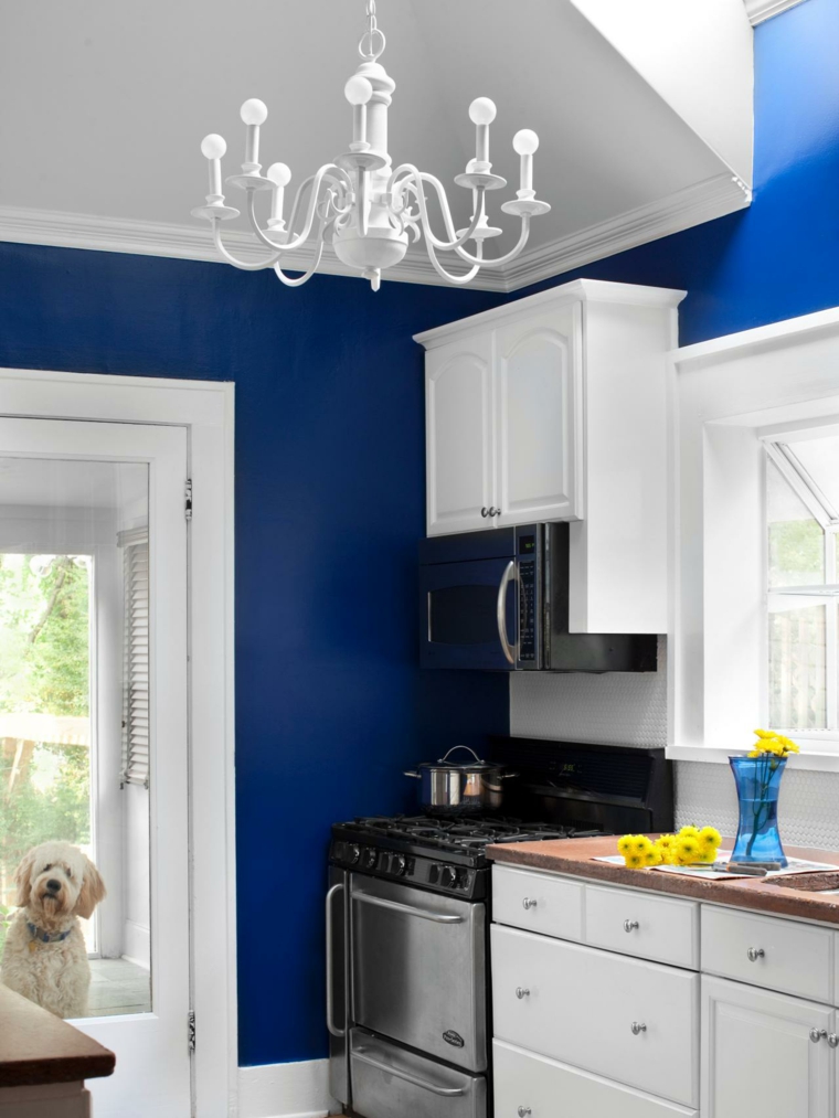 idea deco lukisan dinding dapur gelap siling putih biru