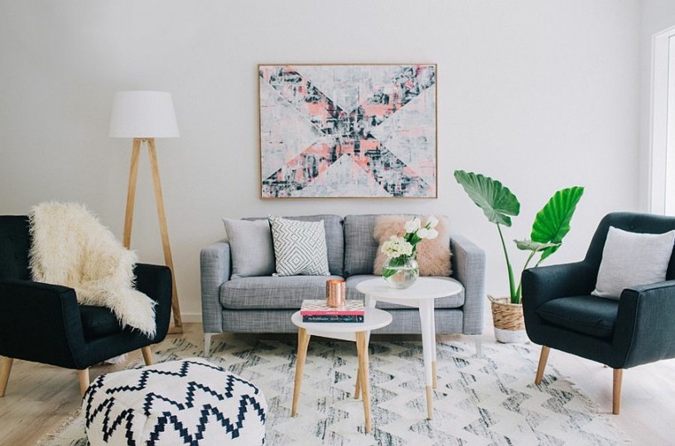 hiasan moden sofa bantal reka bentuk kelabu kusyen lantai luminaire ottoman tanaman putih