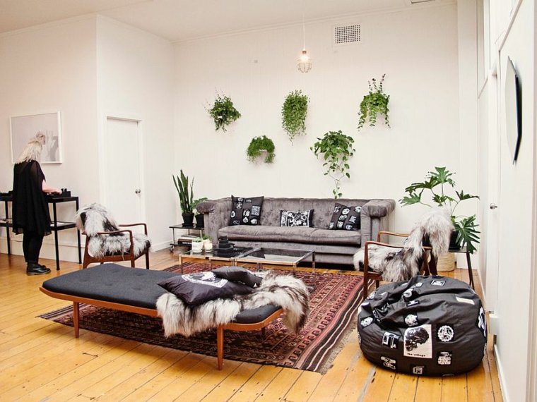 idea deco living room modern plant wall deco floor mats pattern sofa ottoman