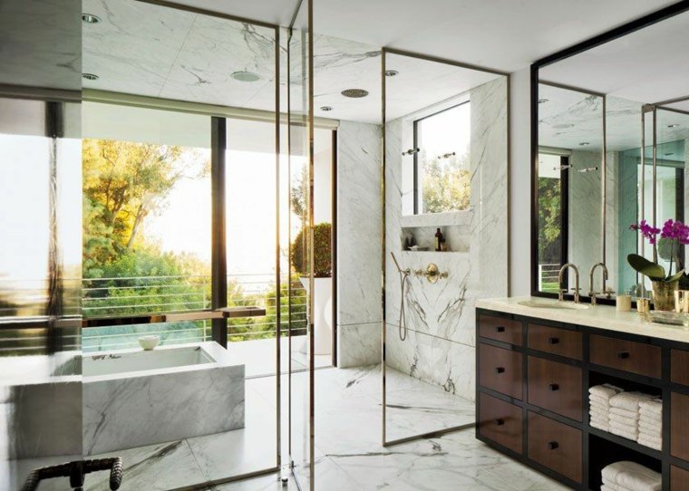 deco luxury bathroom tile shower marble