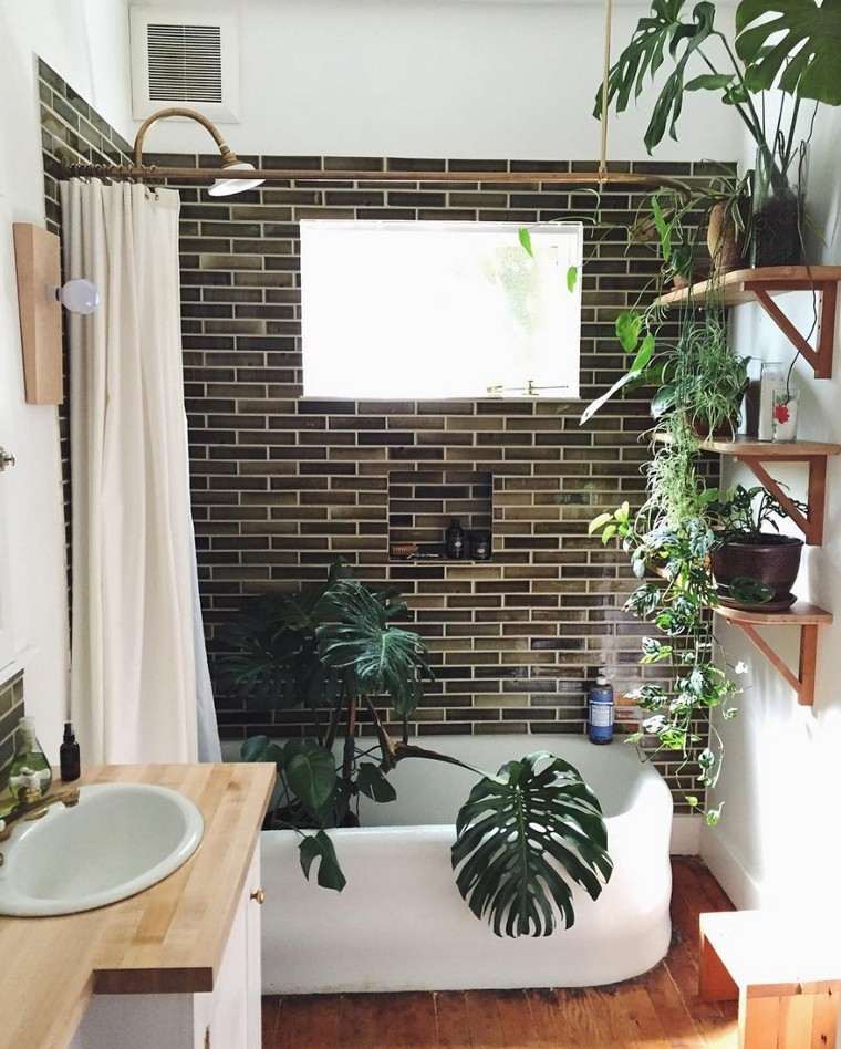 bathroom tile design bathtub idea indoor plant deco worktop wood