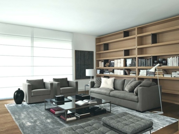 idea living room furniture gray shelves wood