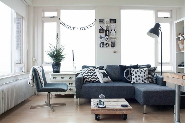 ideas living room Scandinavian style small space deco white black