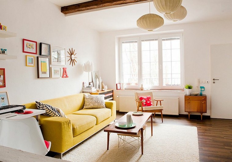 ideas deco living room furniture scandinavian style floor wood sofa yellow