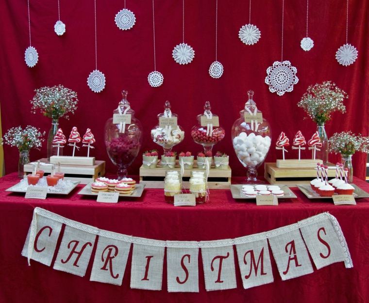 Christmas decor white table in red