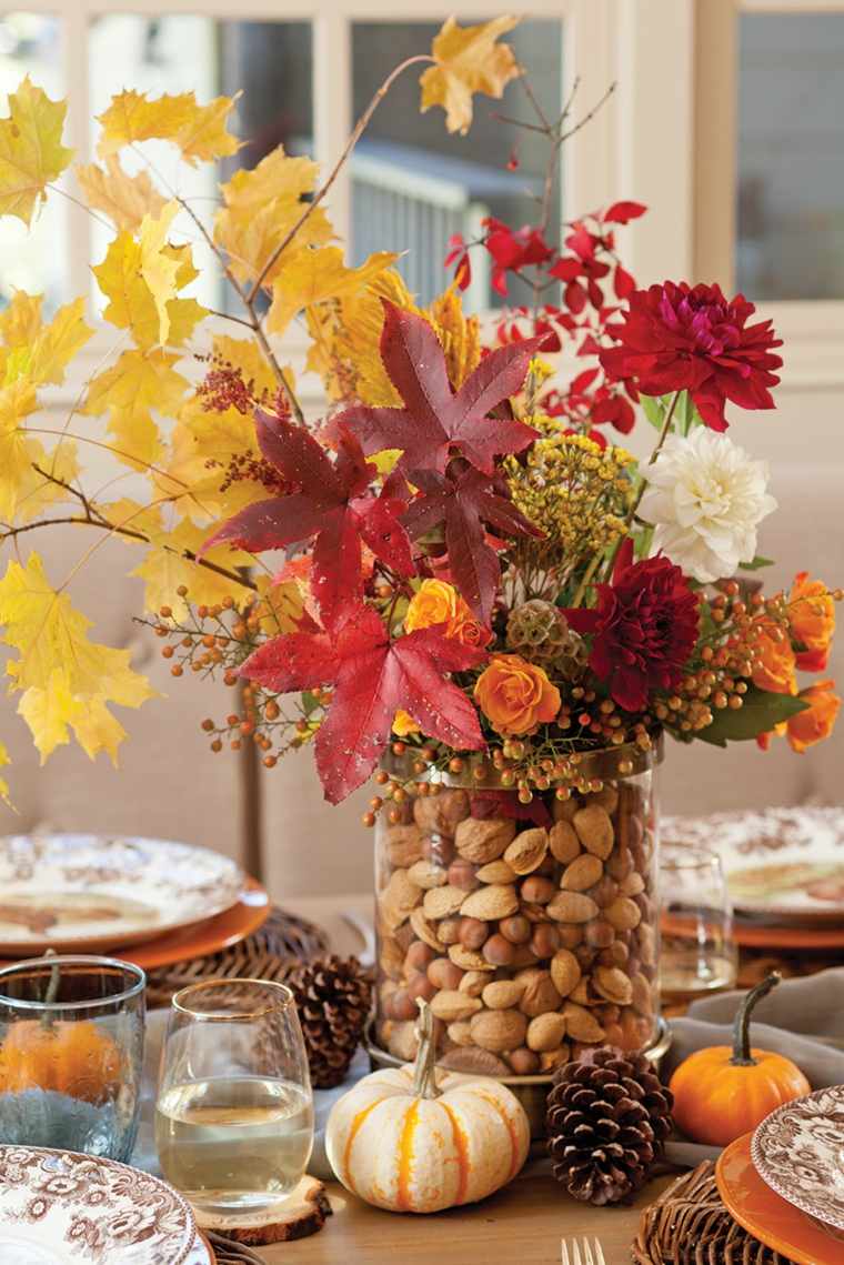 floral arrangement deco table dead leaf