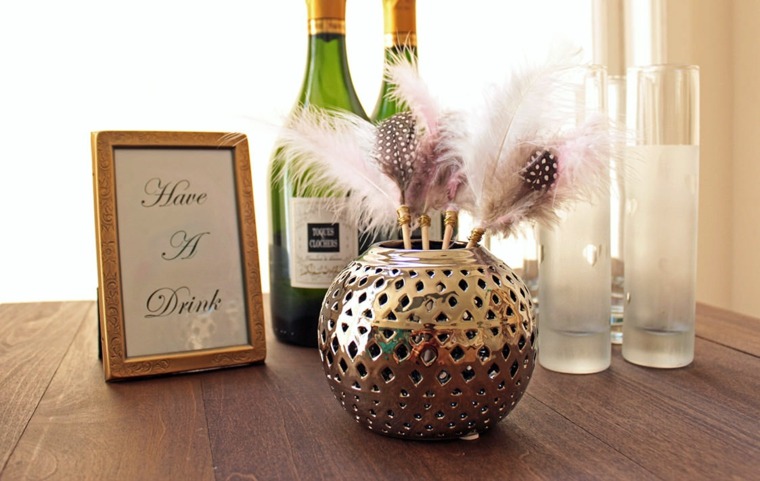 decorative table with feather