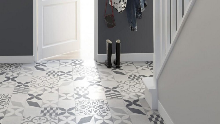 vinyl flooring imitation cement tile entrance