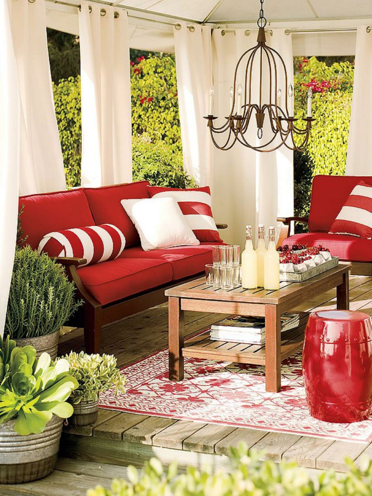 ideas gardens landscaping terrace living room deco red